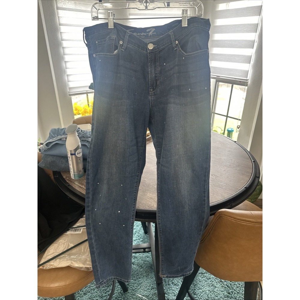 Y2K Seven7 Legging Womens' size 14 Blue Wash Denim Jeans With Gems